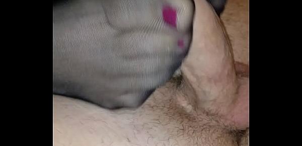  homemade footjob with extra thin black stockings